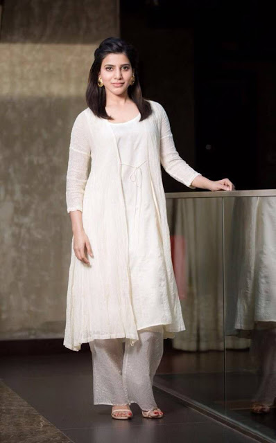 Actress Samantha Long Hair Pics In White Dress 7